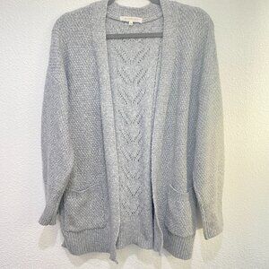 Ultra Flirt Grey Chunky Knit Open-front Cardigan with Pockets- Size Large